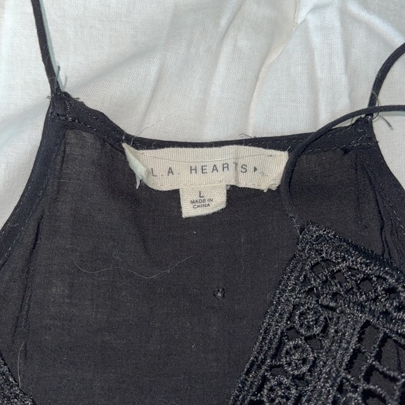 Black LA HEARTS Mini Dress Lace appliqué front with tassels on sides - Picture 3 of 4